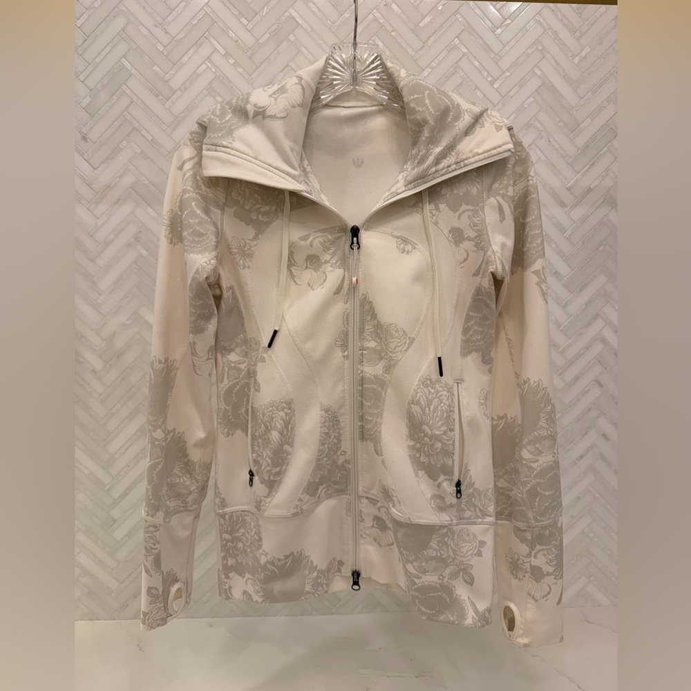 Lululemon Hooded Define Jacket Floral Jacquard Cream Gray Size 6